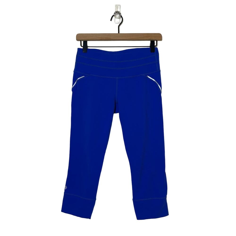 Athleta Relay Capri Leggings Womens Size Small Blue Mid Rise Athleisure Athletic